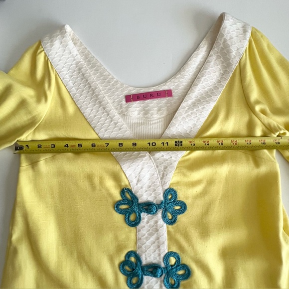 BURU x Sarah Bray Bermuda Mini Kaftan Tunic Yellow White Small - Picture 9 of 10